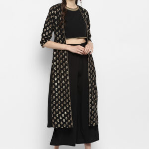 Black & Gold Printed Top with Ethnic Jacket